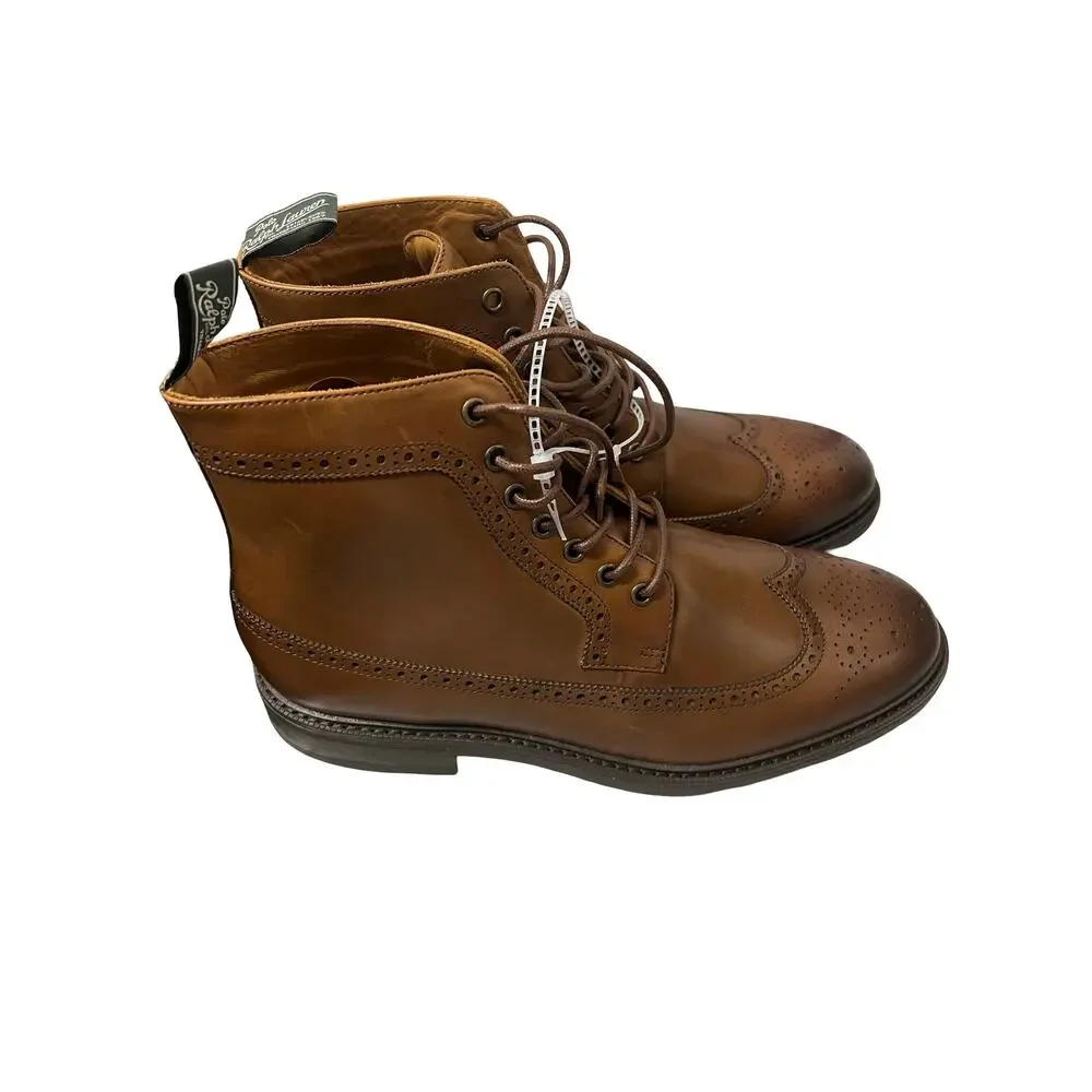 Polo Ralph Lauren Asher Wingtip Boots Mens 8 Brown Leather Brogue Dress
